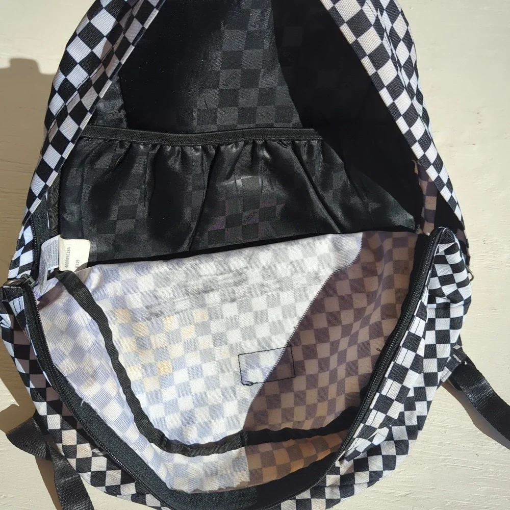 Vans Checkerboard Backpack Black White Classic Design Spacious School Travel Bag